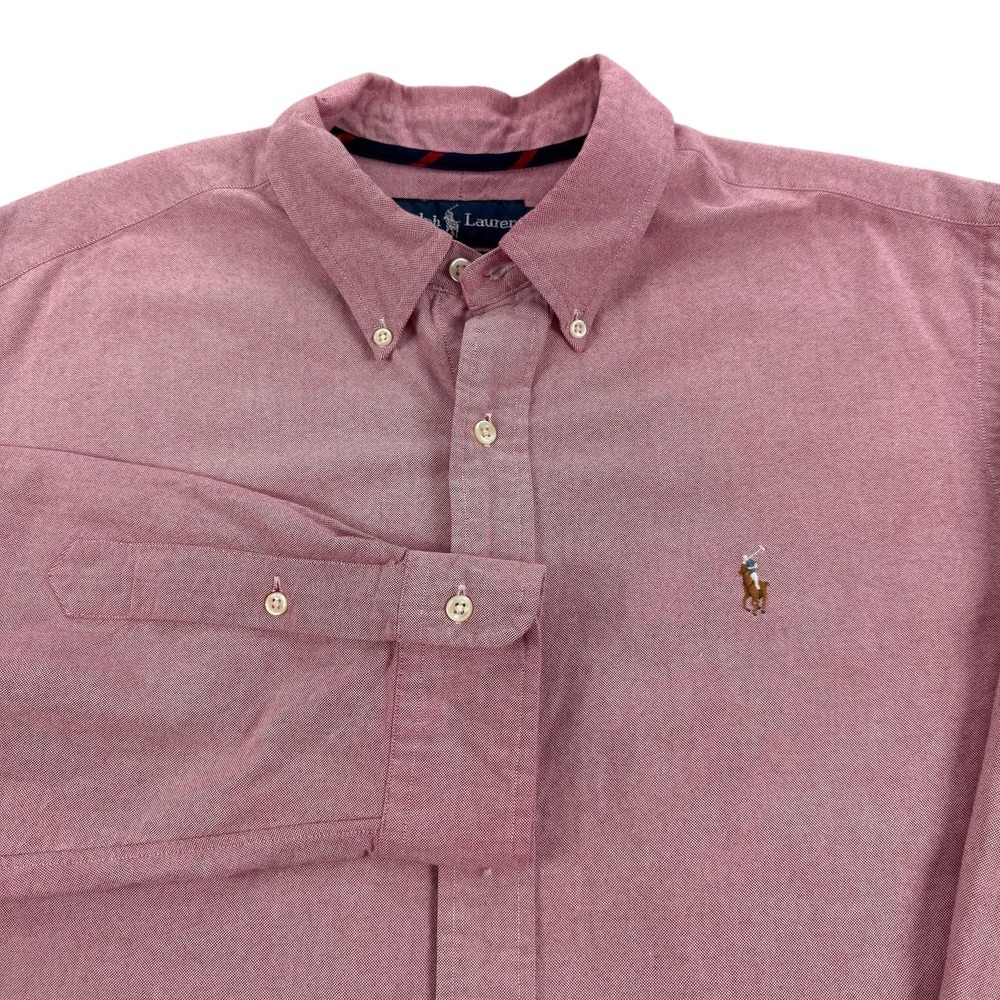 Ralph Lauren Oxford Shirt Mens XL Pink Check OCBD Pony Logo Classic Fit
